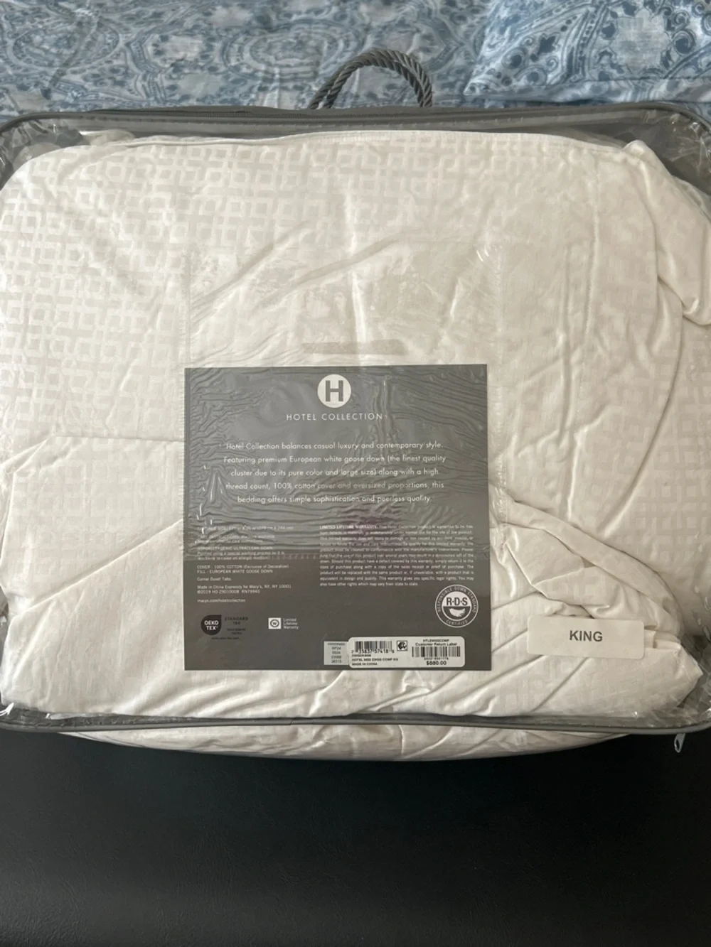 Hotel Collection King Medium Weight European White Goose Down Comforter - NWT